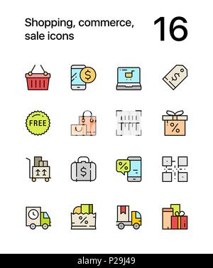 Farbige Einkaufen, Handel, Verkauf Symbole für Web und mobile Design Pack 2 Stock Vektor