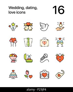 Farbige Hochzeit, dating, Liebe, Symbole für Web und mobile Design Pack 3 Stock Vektor