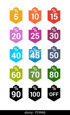 Der Verkauf Sticker bunte Abzeichen tag Rabatt Symbol retail Zeichen Preis Stock Vektor