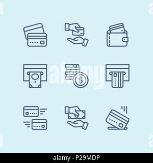 Überblick Bezahlung, Geld, Finanzen, Karte und Bargeld vektor Zeile für Symbole für Web und mobile Design Pack 1 Stock Vektor
