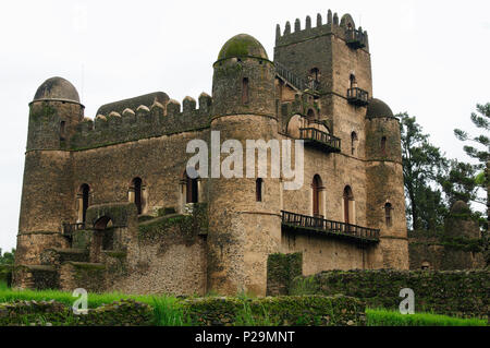 Burg von Kaiser Fasilides in Gonder Stadt in Äthiopien, königliche Gehege gebaut Stockfoto