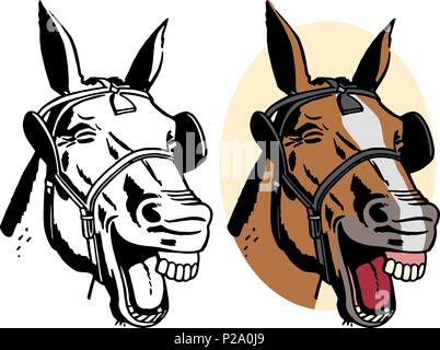 Eine Karikatur Porträt einer Laughing Horse Head. Stock Vektor