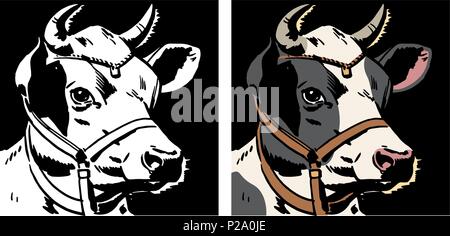 Ein Portrait von einer Kuh den Kopf. Stock Vektor