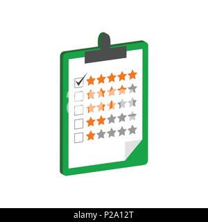 Zwischenablage mit Rating-Symbol. Flache isometrische Symbol oder Logo. 3D Style Piktogramm für Web-Design, UI, Mobile App, Infografik. Vektor-Illustration am Pfingstmontag Stock Vektor