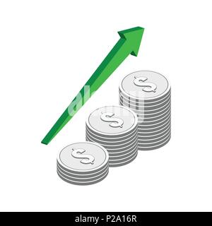 Wachsende Einkommen Konzept Symbol. Flache isometrische Symbol oder Logo. 3D Style Piktogramm für Web-Design, UI, Mobile App, Infografik. Vektor-Illustration auf whi Stock Vektor