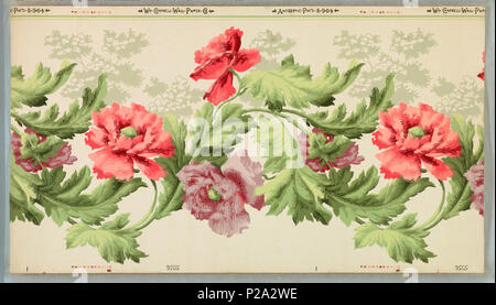 . Englisch: Fries (USA), 1904. Englisch: breiten Fries: kontinuierliche horizontale Serpentine Band von pink und lavendel peonie - wie Blumen und Laub. Gedruckt in selvedge: "Wm. Campbell Wall Paper Co antiseptische Pat "8-9-04". 1904 128 Fries (USA), 1904 (CH) 18475241-2 Stockfoto