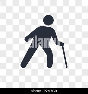 Alter Mann mit einem Stock vektor Icon auf transparentem Hintergrund isoliert, alten Mann mit einem Stock logo Konzept Stock Vektor