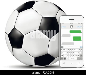 Fußball und Smartphone mit Chatten sms-app Vorlage. Auf weissem Hintergrund. Vector EPS 10. Stock Vektor