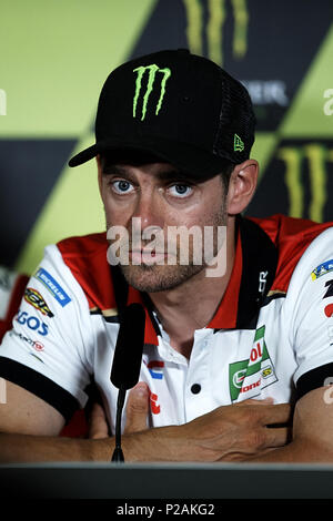 Cal Crutchlow (35) von England und LCR Honda Castrol während der Pressekonferenz vor der Gran Premi Monster Energy de Catalunya, Circuit de Catalunya, Montmelo, Spanien. Am 14. Juni 2018. Stockfoto