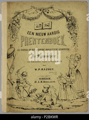 . Een Nieuw aardig prentenboek: als vervolg op het beroemde kinderwerk 'Der Struwwelpeter' / voor Nederlandsche jongens en meisjes bewerkt Tür W.P. Razoux. 20 Bl: handgekl. lith//De keerzijde der bladen ist onbedrukt//Datering en verdere Prijsstaffelgegevens: Theo Gielen in 'Tot volle waschdom", S. 151-164 // Brinkman vermeldt een herdruk (op) 1851 Razoux, im Warenkorb. : F1,25 / Bevat: De Geschichte van den muurbekladder; De ijsselijke Geschichte van den klimmer; De Geschichte van den snoeper; De Geschichte van Hans-Kijk-in-de-Lucht; De Geschichte van den vliegenden Robert; De gesch Stockfoto