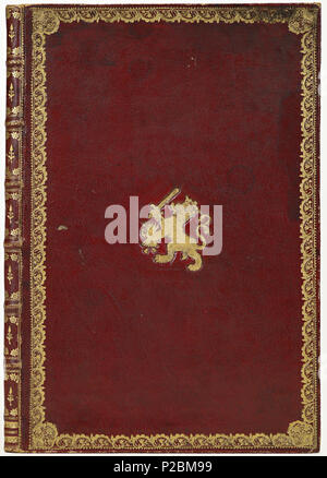 . Band van donker karmijn marokijn. Nederlands: Tabletten: Auszug uit de Resolutien van de Edele Raaden Mogende Heeren van Staate... 'T Origineel Provisioneel naerdere Tractaat van de Unie... geteekent te Utrecht vom 6. Dezember 1578. [Te Haarlem, Gedrukt ter Boekdrukkery Johannes Enschedé en Van zoonen, 1778]. Fol. . 1778; 27 Band van donker karmijn marokijn KONB 12-1757-A117 Stockfoto