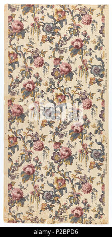 . Englisch: Seitenwand (USA), Ca. 1900. Englisch: Auf beige, zu simulieren ebossed Leinen Muster gedruckt, stammt mit Rosen und Lila und blaue Blumen, bläuliche Blätter mit gelben Akzenten. Drop wiederholen, gerade passen. Gedruckt in den rechten Rand: "Die Robert Graves Co.'. ca. 1900 291 Seitenwand (USA), Ca. 1900 (CH) 18409553 Stockfoto