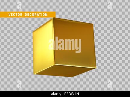 Golden 3D-Würfel, geometrische Gold square isoliert realistisch auf transparentem Hintergrund. Stock Vektor