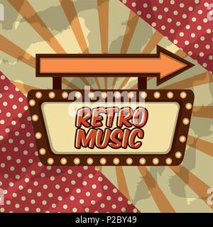 Retro Musik billboard Lichter Pfeil vintage Hintergrund design Vector Illustration Stock Vektor