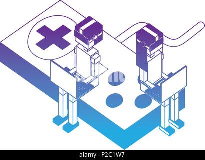 Mann und Frau mit VR-Brille mit Laptops in Spiel-Sitzung Stock Vektor