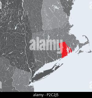 Usa - Nordosten Usa - Rhode Island - Karte. Flüsse und Seen sind dargestellt. Bitte sehen Sie sich meine anderen Bilder von kartographischen se Stock Vektor