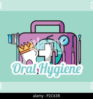 Mundhygiene Zahnkrone kit Malwerkzeuge zahnmedizinische Stock Vektor