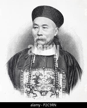 Li Hongzhang, Marquess Suyi, Li Hung-Chang, ein chinesischer Politiker, General und Diplomat der späten Qing-Dynastie. Er hat mehrere große Aufstände und in wichtige Positionen in der Qing-dynastie Imperial Court serviert. Li Hongzhang, 1823 - 1901, ein chinesischer General, der mehrere größere Rebellionen beendete. Als Vizekönig von zhili war er einer der mächtigsten Staatsmänner im China der späten Qing-Zeit, digitale Reproduktion von einem ursprünglichen Drucken aus dem 19. Jahrhundert verbessert, 1881 Stockfoto