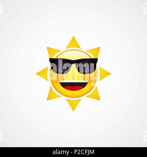 Sommer Sonne Gesicht mit Sonnenbrille und glückliches Lächeln Stock Vektor