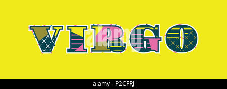 Das Wort Jungfrau Konzept in farbenfrohe abstrakte Typografie geschrieben. Stockfoto