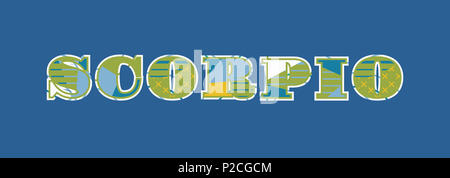 Das Wort SKORPION Konzept in farbenfrohe abstrakte Typografie geschrieben. Stockfoto