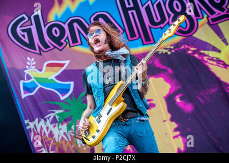 Schweden, Solvesborg - Juni 07., 2018. Der englische Sänger und Bassist Glenn Hughes führt ein Live Konzert während der schwedischen Musik Festival Sweden Rock Festival 2018. (Foto: Gonzales Foto - Terje Dokken). Stockfoto