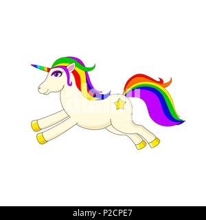 Weiß mit Einhorn mit bunten Mähne und Horn. Süße magic Cartoon fantasy Niedliche Tier. Symbol Traum. Illustration für Kinder Stock Vektor