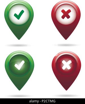 Farbige Karte Marker Set ticken und Kreuz isoliert Stock Vektor