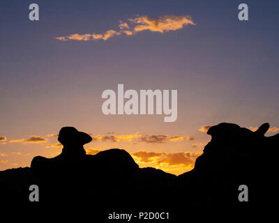 Sonnenuntergang über den Hoodoos, Goblin Valley State Park, Hanksville, Utah. Stockfoto