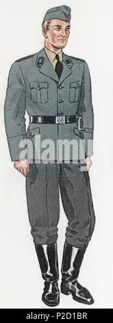 . English: dienstuniform der Waffen-SS in Feldgrau, eine Abbildung der Ausführung aus dem Jahre 1937. Englisch: Darstellung der fieldgray Waffen-SS-Uniform, Modell 1937. Русский: Иллюстрация служебной формы Ваффен - ССa защитного серого цвета, модель ого из 1937 года. 1937. Nationalsozialistische Deutsche Arbeiterpartei 23 Grau SS-Uniform Stockfoto
