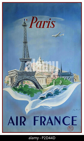 Jahrgang 1950 Paris Air France Travel Urlaub Poster von Regis Manset 1952 Stockfoto