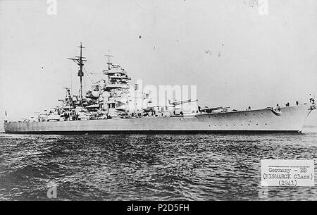 . Englisch: Schlachtschiff Bismarck, noch nicht vollständig abgeschlossen. August 1940. Unbestätigt, Foto Nr. NH59671 17 frühen Bismarck Stockfoto