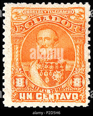 . Englisch: Briefmarke von Ecuador, 1892 Gedruckt von Hamilton Bank Note Co./Seebeck, 1892. 1892. Ecuador Post 17 Ecuador Seebeck Stockfoto