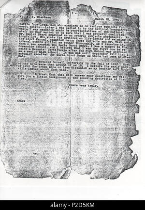 . Englisch: auf der zweiten Seite eines Schreibens von Arthur Rose Eldred zu seinem W. S. Boardman, Direktion der Oceanside High School, Oceanside, New York. Eldred war der erste Eagle Scout in der Pfadfinder von Amerika. Auf transkribiert: eldred Brief - 1940, siehe auch: Thema: Arthur Rose Eldred. 28. März 1940. Arthur Rose Eldred 17 Eldred Brief 1940 Seite 2 Stockfoto