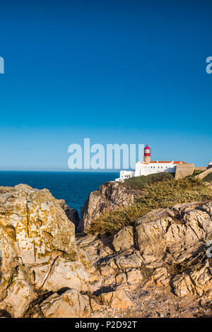 Leuchtturm, Cabo de Sao Vicente, Costa Vicentina, Algarve, Portugal Stockfoto