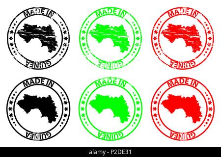In Guinea - Stempel - Vektor, Guinea Landkarte Muster - Schwarz, Grün und Rot Stock Vektor