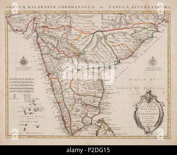 . Kaart van de Kust van de Cormandel Malabar (Indien). Zwischen 1721 und 1778 28 Kaart van de Kust van de Cormandel Malabar (Indien) - 00 - 71694 Stockfoto