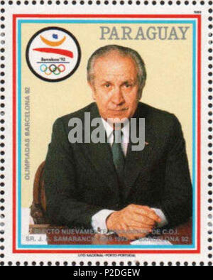 . Juan Antonio Samaranch. 1989. Unbekannt 50 Samaranch 1989 Paraguay Stempel Stockfoto