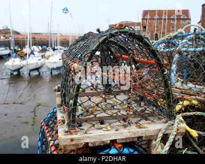 Ein Angeln creel North Berwick Hafen, East Lothian, Schottland, Vereinigtes Königreich. Stockfoto