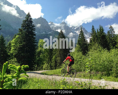 Biker unter der Zugspitze, Grainau, Oberbayern, Deutschland Stockfoto