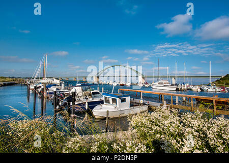 Fehmarnsund Brücke, Hafen, Insel Fehmarn, Ostsee, Schleswig-Holstein, Deutschland Stockfoto