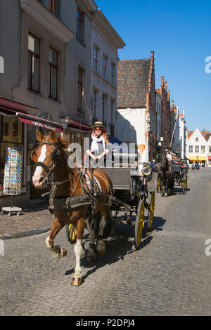 Pferdekutschen in der Nähe des Marktplatzes in der Altstadt, Brügge Brügge, Flandern, Belgien Stockfoto