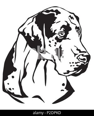 Dekorative Portrait im Profil von Hund Dogge, Vektor isoliert Abbildung in schwarz auf weißem Hintergrund Stock Vektor