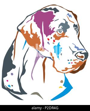 Bunt dekorativ Portrait im Profil von Hund Dogge, Vector Illustration in verschiedenen Farben auf weißem Hintergrund Stock Vektor