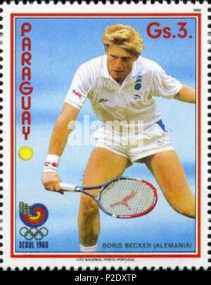 . Boris Becker. 1988. Unbekannt 8 Boris Becker 1988 Paraguay Stempel 2. Stockfoto