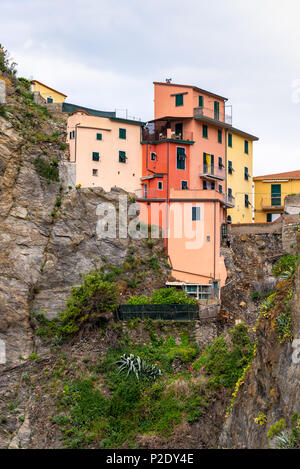 Manarola, Italien ist Teil der Cinque Terre an der italienischen Riviera und ist ein UNESCO-Weltkulturerbe. Stockfoto