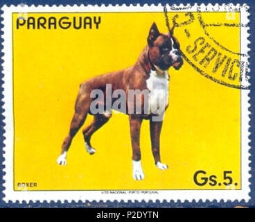 . ???????:?????? . 11. Januar 1984. Stempel der Paraguai 22 German-Boxer-Canis-Lupus-familiaris Paraguai 1984 Stockfoto