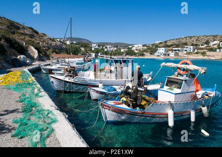 Griechenland, Kykladen, kleinen Kykladen Inseln, Insel Koufonissia, Hora, Fischer Stockfoto