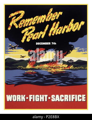 Vintage American WW2 Propaganda Rekrutierung Poster' erinnern, Pearl Harbor' 7. Dezember 1941 'ARBEIT KAMPF Opfer eines berüchtigten Überraschungsangriff von Japan auf amerikanischen Seestreitkräfte in Pearl Harbor, einem grauenvollen Zermürbungskrieg folgte, die schließlich mit dem brutalen Kräfte von Japan und seine zivilen Personen in Kapitulation endete, nach der Atombomben auf Hiroshima und Nagasaki abgeworfen wurden... Stockfoto