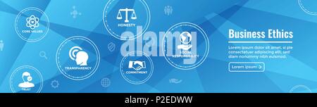 Business Ethics Web Banner Icon Set - Ehrlichkeit, Integrität, Engagement und Entscheidung Stock Vektor
